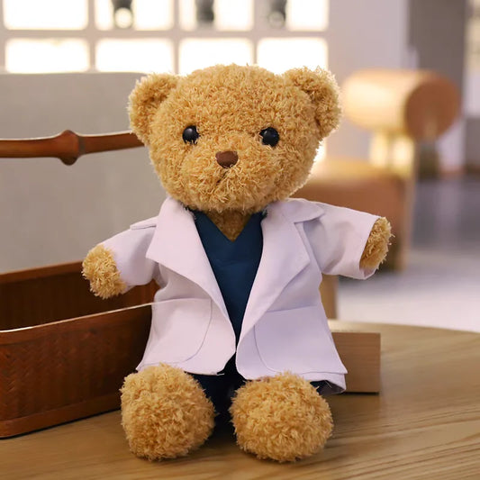 Lovely Doctor Bear White Coat Ted Bears Brown Animal Doll Soft Stuffed Plush Toy Girl Boy Birthday Christmas Gift 1pc