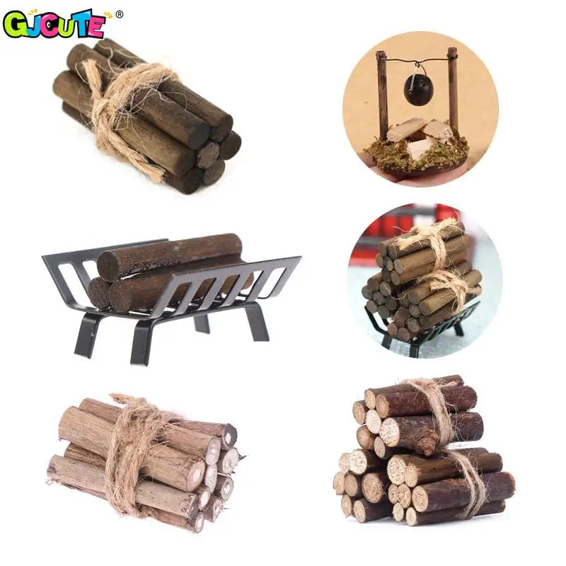 1Pc or 3 Bundles/Set Dollhouse Miniature Bonfire Firewood Model Living Scene Decor Kids Pretend Play Toy Doll House Accessories