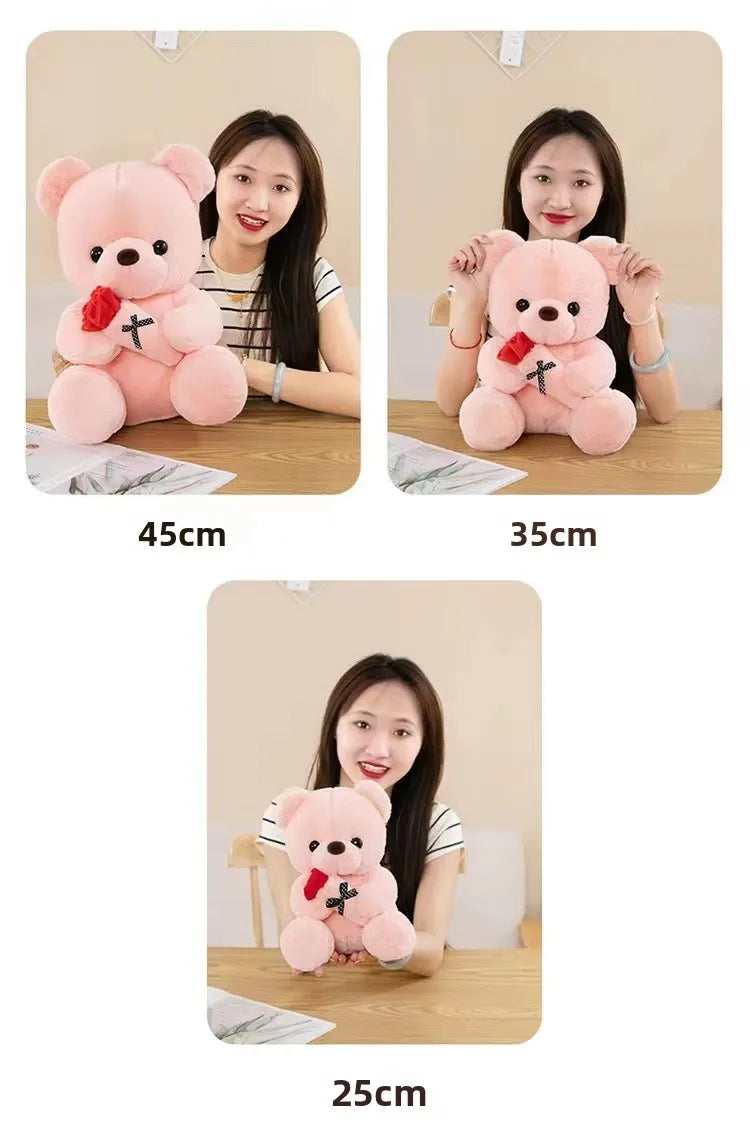 Cute Rose Bear Plush Toy Stuffed Animal Doll Romantic Gift for Girlfriend Valentines Day Birthday Anniversary Present