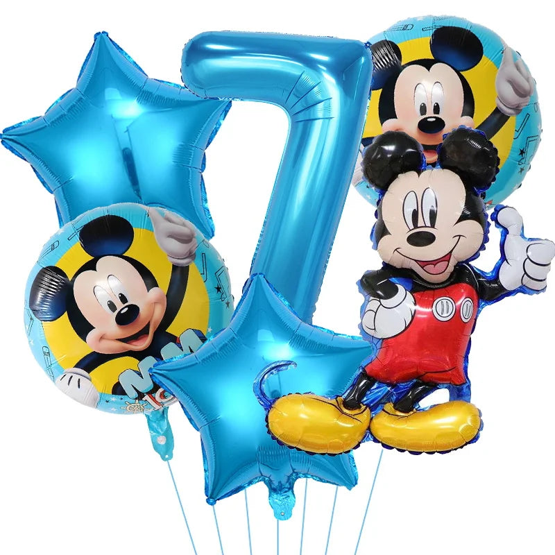 Mickey Mouse Birthday Party Decoration Blue Mickey Tableware Cups Plates Balloons Backdrop Pannents Gift Bag Kids Party Supplies