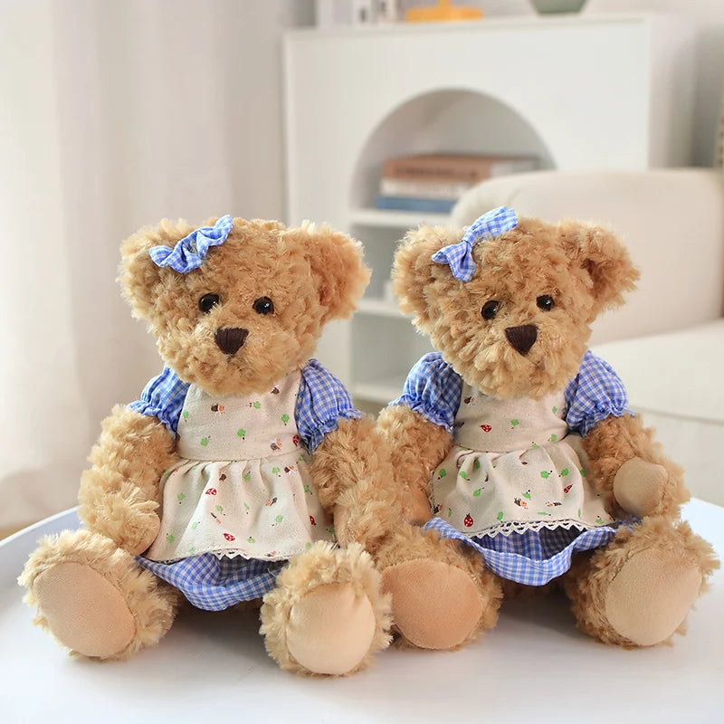 2pcs/lot 26cm Lovely Couple Teddy Bear Peluche Toys Kawaii Dress Bear Dolls Stuffed Soft Toy for Girls Baby Girlfriend Gifts