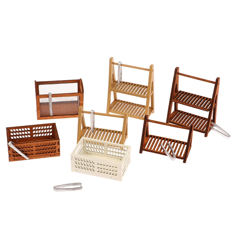 1Pcs Dollhouse Miniature furniture Display Shelf Bread Rack Cake Shelf Storage with Tongs DIY Bakery Shop Decor Doll House Toys