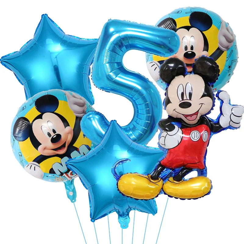 Mickey Mouse Birthday Party Decoration Blue Mickey Tableware Cups Plates Balloons Backdrop Pannents Gift Bag Kids Party Supplies
