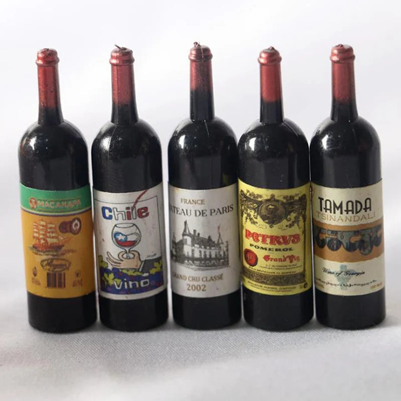 5Pcs 1/12 Dollhouse Miniature Red Wine Bottle Simulation Accessories For Food Play Toy Decoration