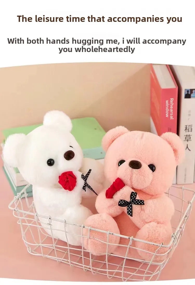 Cute Rose Bear Plush Toy Stuffed Animal Doll Romantic Gift for Girlfriend Valentines Day Birthday Anniversary Present