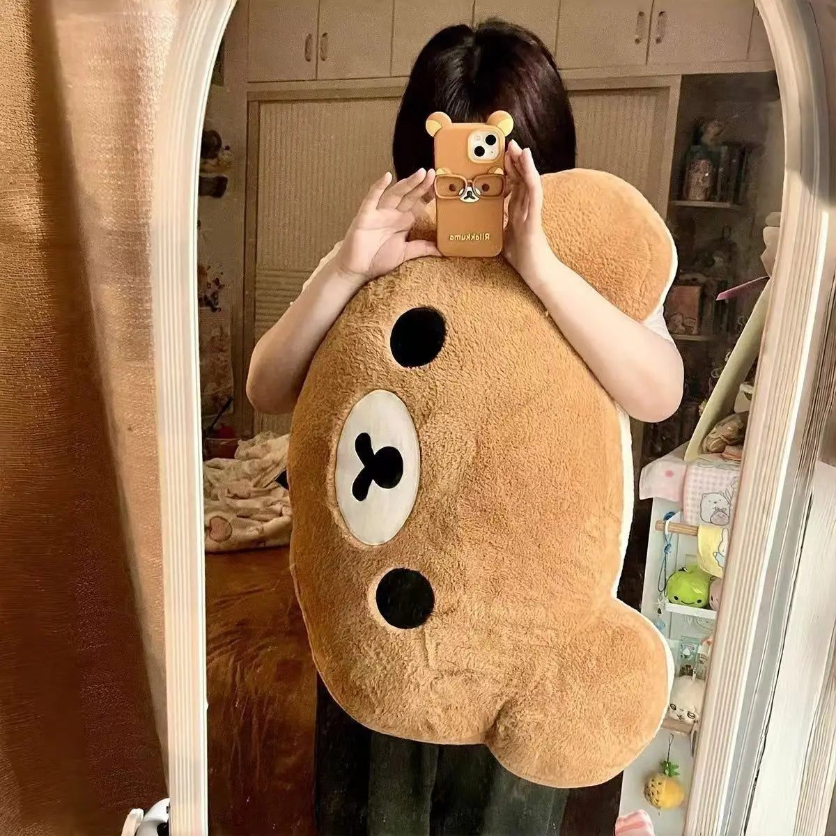 In Stock Rilakkuma Bear Plush Pillow Dual Sided Large Soft Bedside Cushion Nap Pillow Dormitory Stuffed Doll Gift For Girlfriend