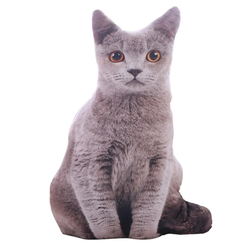 Plush Realistic 3D Cat Doll Cartoon Soft Simulation Cat Plushie Pillow Stuffed Kawaii Plush Animals Toy Cushion for Kids Girls