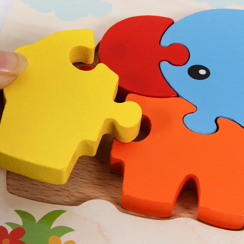 Good Quality 3D Wooden Puzzle Jigsaw for Children Cartoon Animal Puzzles Intelligence Kids Early Educational Cognitive Toys