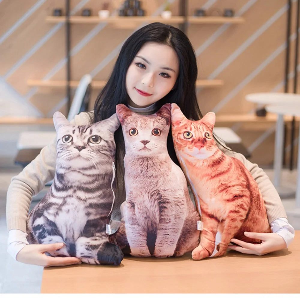 Plush Realistic 3D Cat Doll Cartoon Soft Simulation Cat Plushie Pillow Stuffed Kawaii Plush Animals Toy Cushion for Kids Girls