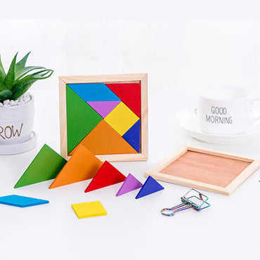 Wooden Blocks Puzzle Brain Teasers Toy Tangram Jigsaw Intelligence Colorful 3D Russian Blocks Montessori Educational Toys
