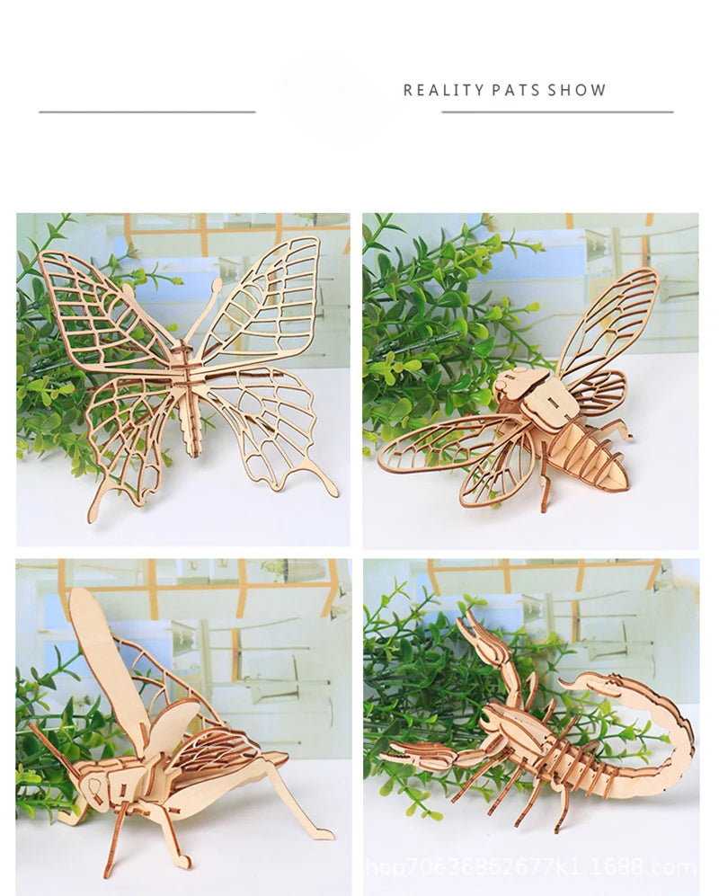 3D Wooden Puzzle Toys Insect Animal Skeleton Assembly Model Puzzle Games DIY Wooden Crafts STEM Toys for Kids Adults Teens