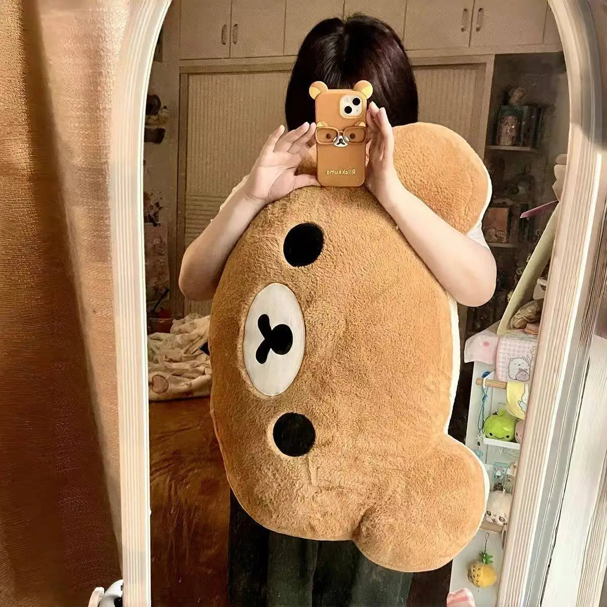 60CM Rilakkuma Plush Pillow Soft Fluffy Stuffed Bear Doll Cushion Backrest For Bedroom Sofa Bedside Cute Birthday Gift For Girls