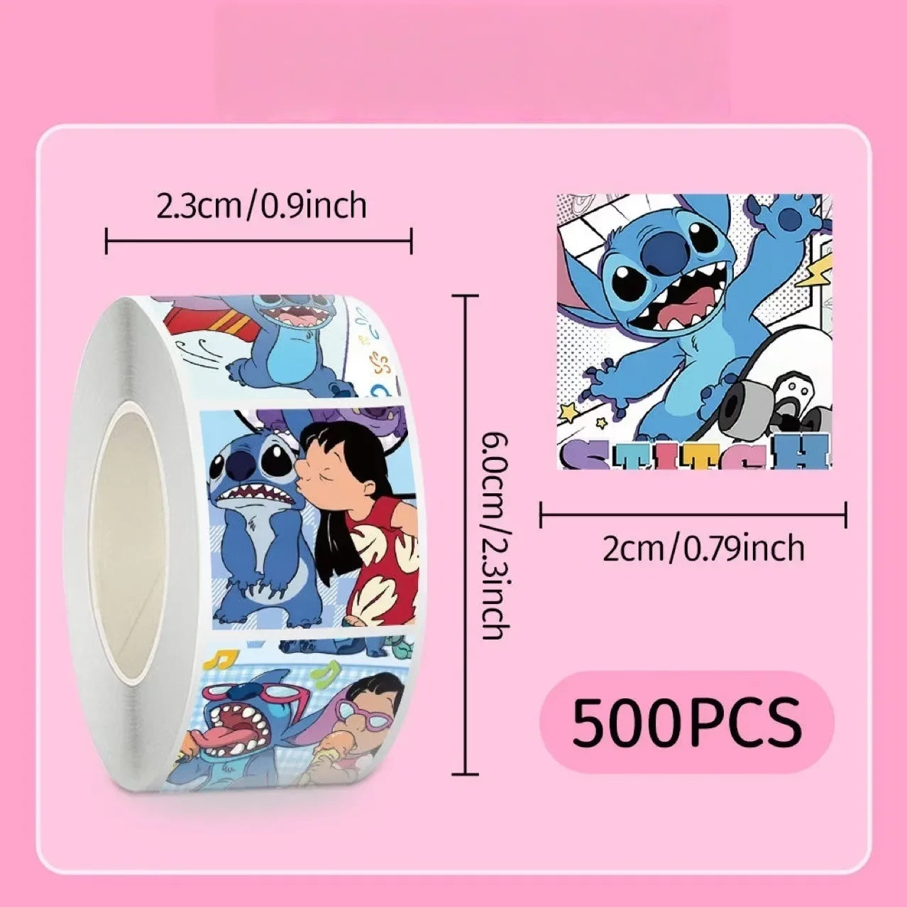 500/1000pcs/roll Disney Stitch Blue Kawaii Stickers Luggage Graffiti Toy Decals Decoration Sticker Gift Closure Sticker