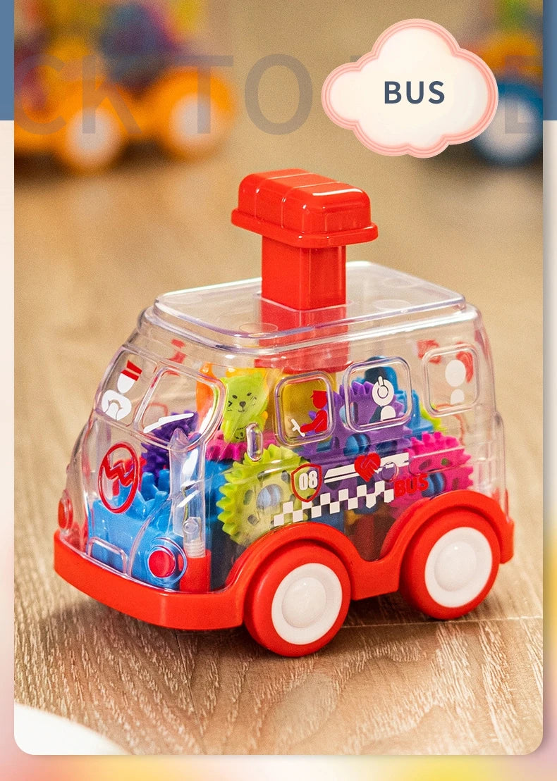 Children's Cartoon Press Gear Car Toy Lnertia Pull-back Transparent Car Baby Puzzle Sliding Toy Child Boy Girl 1-3 Year Old Gift