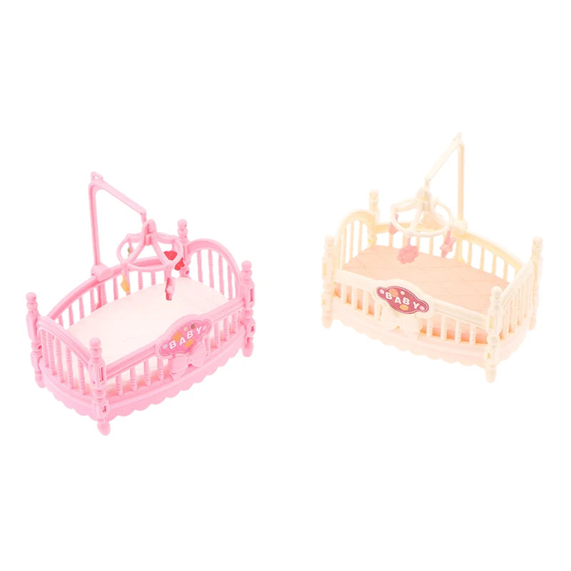 1Pcs 1:12 Dollhouse Simulation Mini Crib Baby Bed Model Dollhouse Bedroom Furniture Decoration Dolls House Accessories