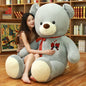 Cute Giant Grey Teddy Bear Plush Toy Soft Stuffed Bear Doll with Heart Embroidery Perfect Birthday Christmas Gift for Kids Decor