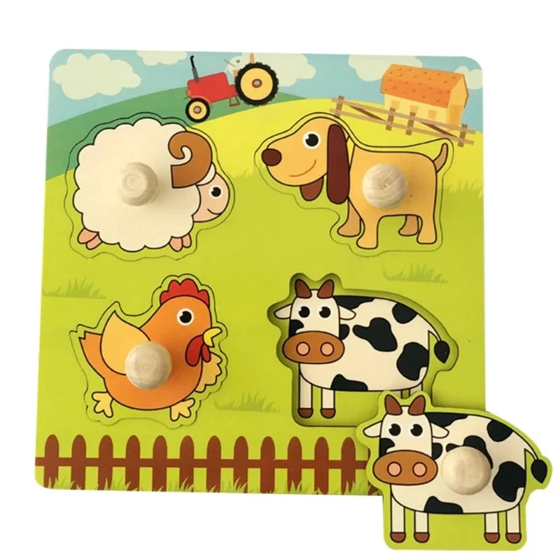 Montessori Baby Toys 3D Wooden Puzzles Children'S Hand Scratch Board Puzzle Kids Early Learning Education Fruit Cognitive Toy