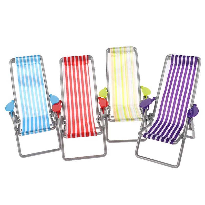 1/6 Dollhouse Mini Foldable Beach Chair Model Dollhouse Outdoor Casual Reclining Chair Dolls House Furniture Decoration