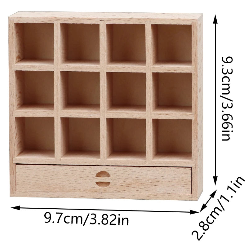 1Pcs Dollhouse Miniature Bookcase Storage Rack Mini Wood Cherry Display Shelf Cabinet Cupboard Doll House Furniture Model Toys