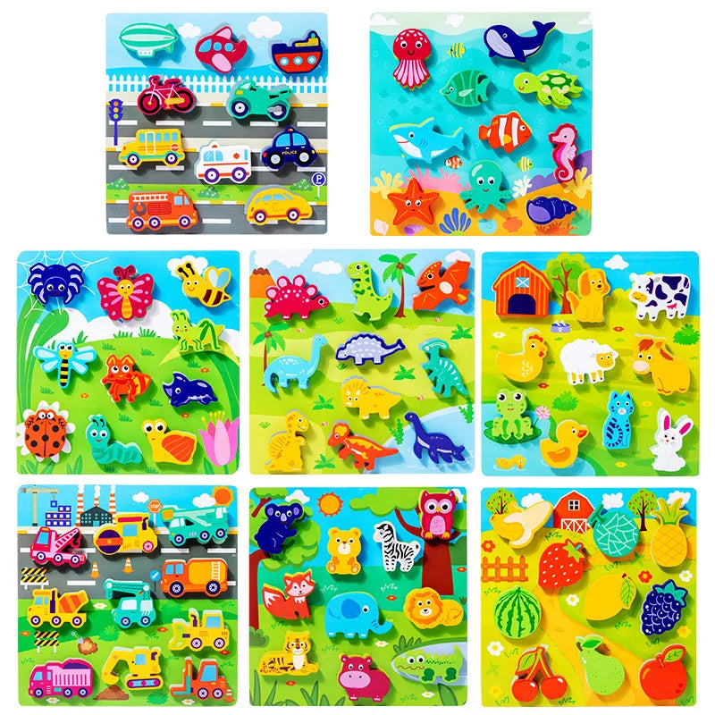 Children's 3D Puzzle Animal Transportation Sea Animal Fruits Early Education Fun DIY Paste Puzzle Toys for Kids Gifts