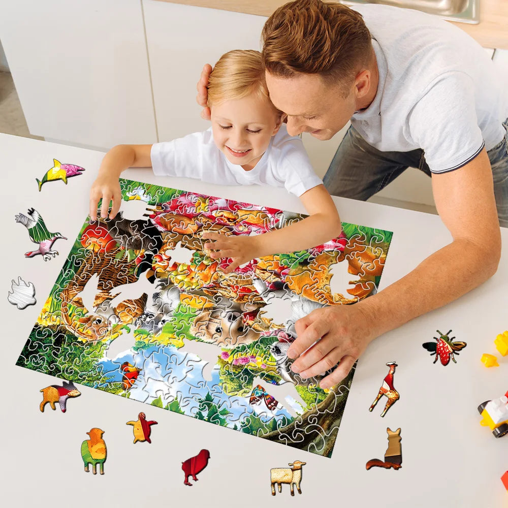 Adults Wooden Animal Puzzle DIY Crafts For Kid Brain Trainer Jigsaw Puzzle Hell Difficulty Family Interactive Game Wooden Puzzle