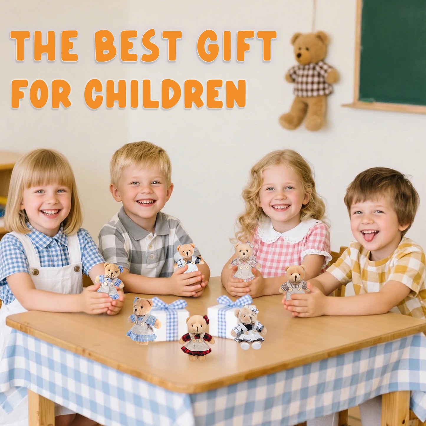 12-48Pcs Mini Joint Teddy Bear Stuffed Animal Plush Toys Wedding Gift Box Doll Toy for Birthday Cake Wedding Decor Party Favors
