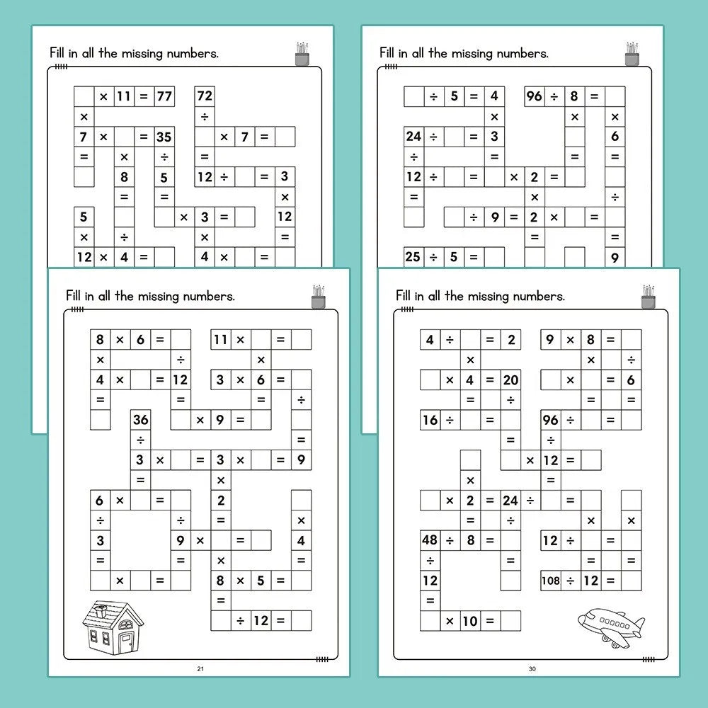 1 Set Math Workbook for Kids Ages 5-8 Math:Math Crossword Puzzles Addition and Subtraction Workbook