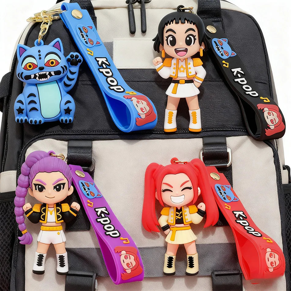 2026 3D Printed Anime Movie Kpop Devil Hunter Girls Derpy Keychains Doll Cute Tiger Action Model Toy Collection Christmas Gifts