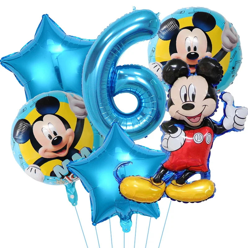 Mickey Mouse Birthday Party Decoration Blue Mickey Tableware Cups Plates Balloons Backdrop Pannents Gift Bag Kids Party Supplies