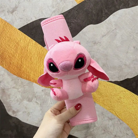 Disney Stitch Cute Angel Kawaii Cartoon Couple Car Safety Belt Shoulder Cover Doll Creative Universal Car Interior Decoration