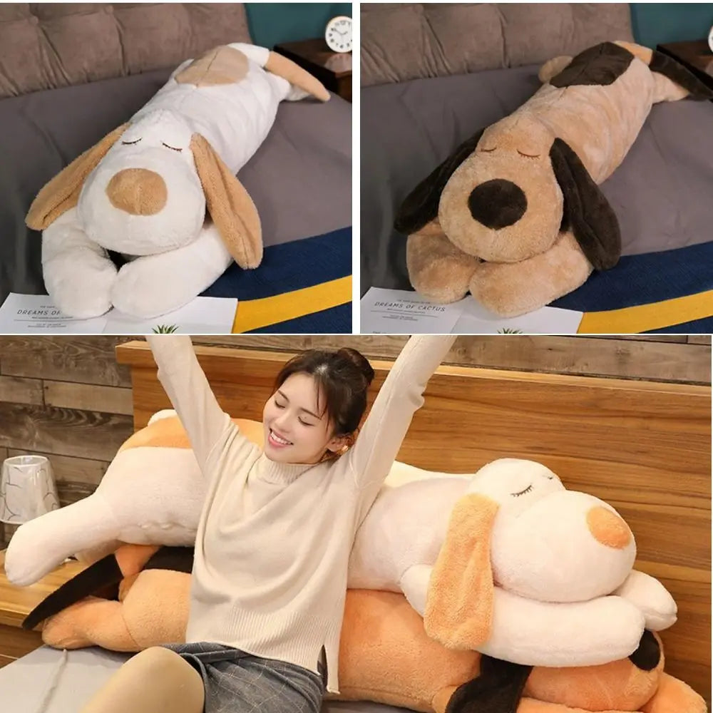 Lovely 60/110cm Plush Lying Dog Brown Sleep Accompany Down Cotton Dog Stuffed Doll Gift