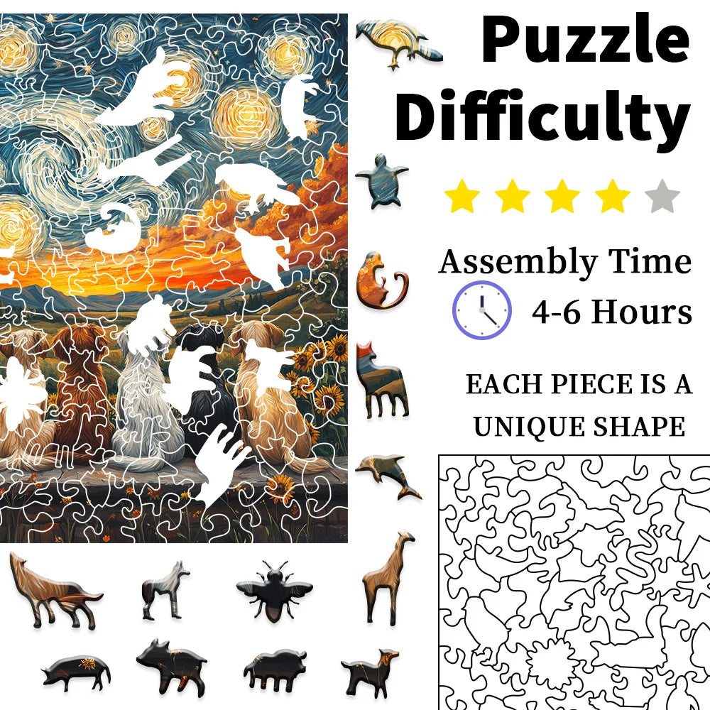 Adults Wooden Animal Puzzle DIY Crafts For Kid Brain Trainer Jigsaw Puzzle Hell Difficulty Family Interactive Game Wooden Puzzle