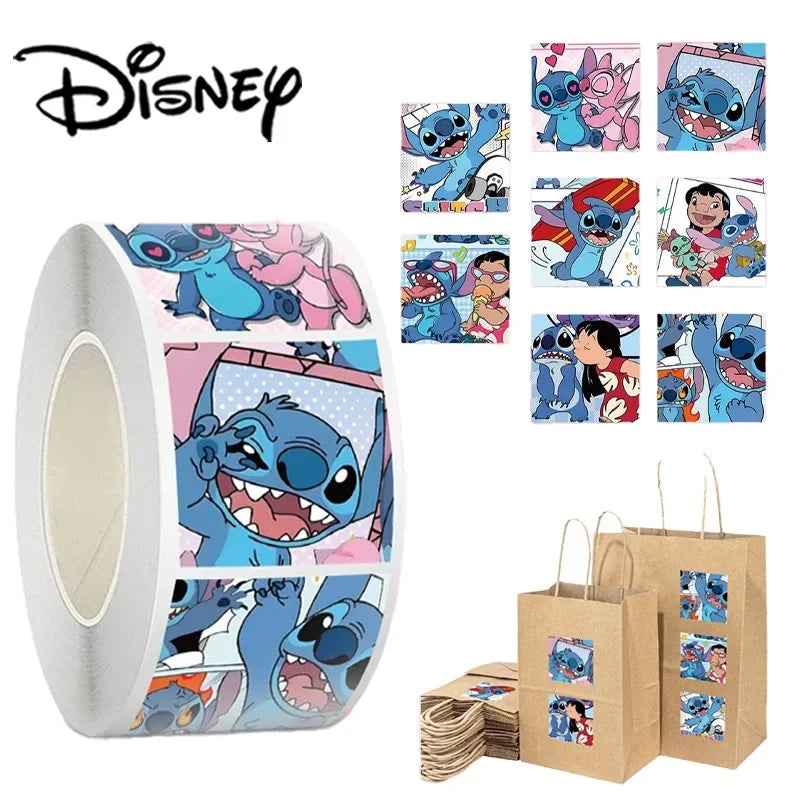 500/1000pcs/roll Disney Stitch Blue Kawaii Stickers Luggage Graffiti Toy Decals Decoration Sticker Gift Closure Sticker