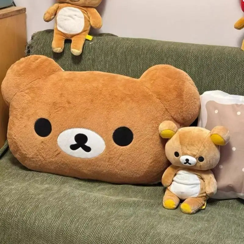 In Stock Rilakkuma Bear Plush Pillow Dual Sided Large Soft Bedside Cushion Nap Pillow Dormitory Stuffed Doll Gift For Girlfriend