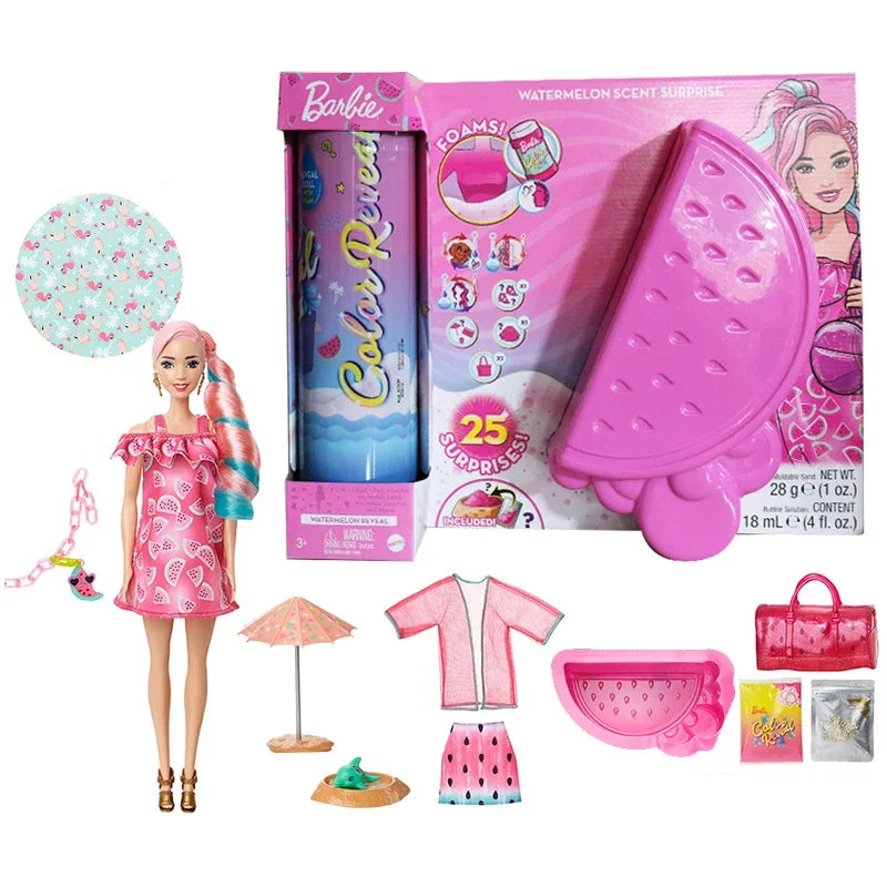 Original Barbie Color Reveal Foam Dolls Pet Friend with 25 Surprises  Scented Bubbles Princess Doll Toys for Girls Gift