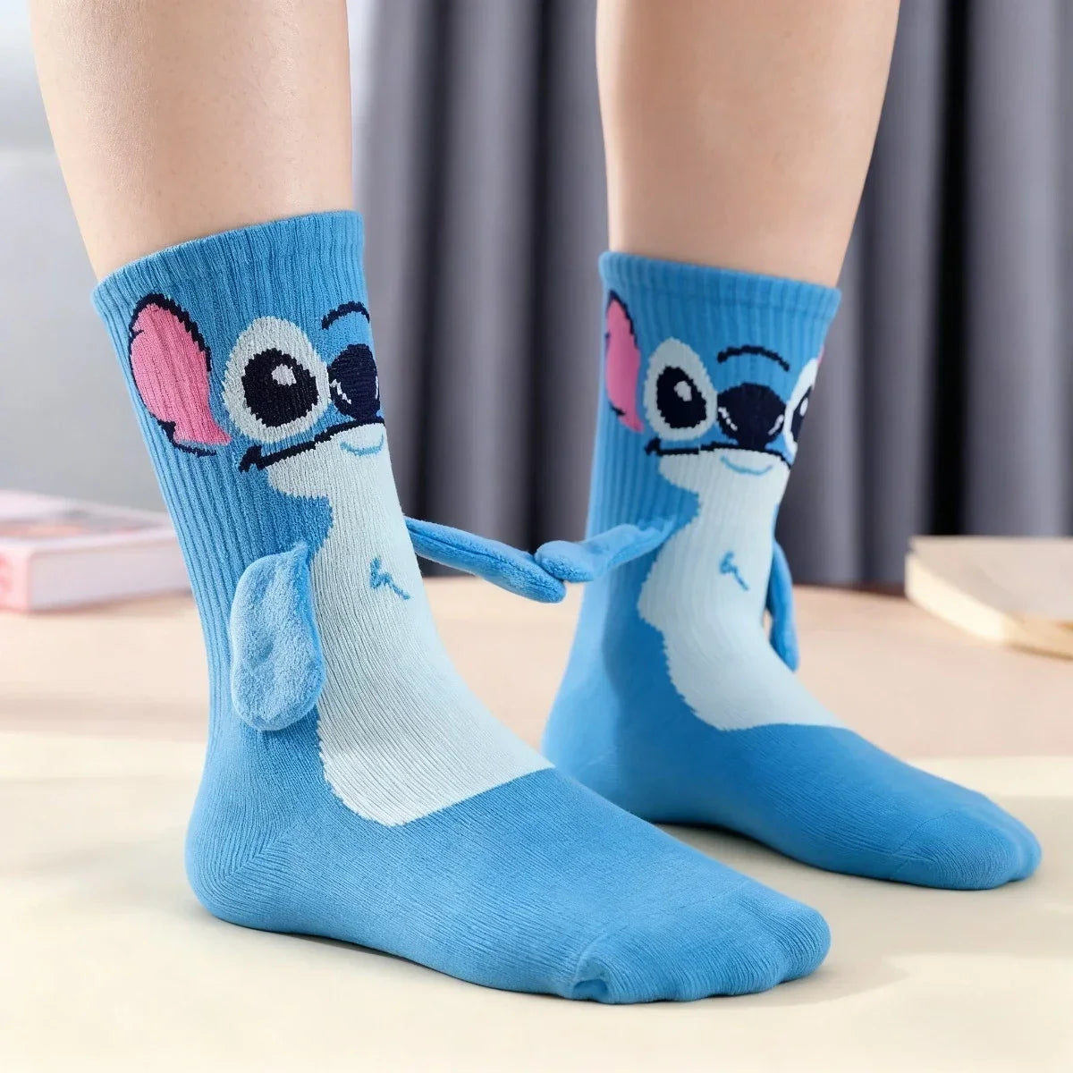 Disney 1-5pcs Stitch Crew Socks Kawaii Soft Cotton Blend for Adults Kids Daily Wear Christmas Birthday Gift