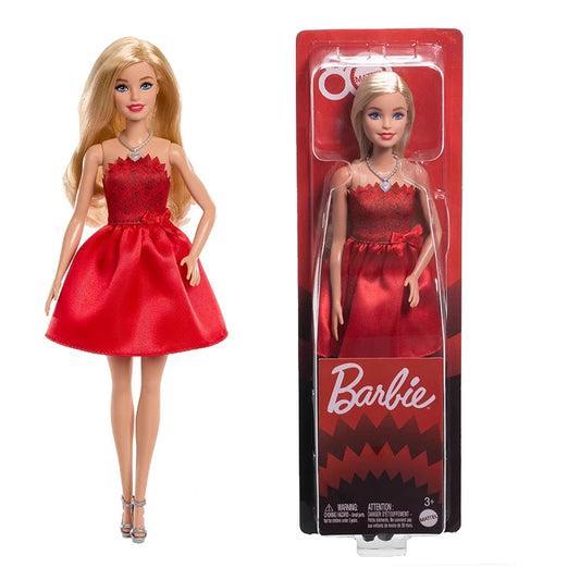 Original Barbie 80th Anniversary Celebration Fashionistas Doll Ruby-Red Dress Blonde Red with Silvery Shoes & Necklace Toys Girl