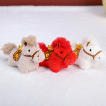 Year of Horse Mascot Plush Keychain Fluffy Pony Doll Soft Toy Bag Charm New Year Gift For Christmas Holiday Celebration