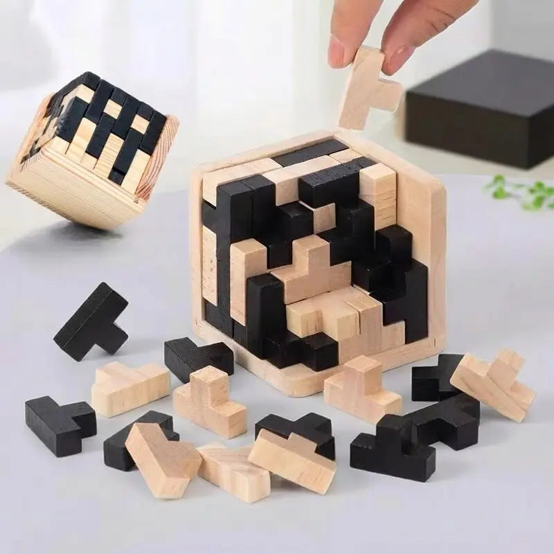 Wooden Puzzle Building Blocks Cube Brain Teaser IQ Toy Educational Game for Kids Adults Mind Testing Casual Desktop Toy