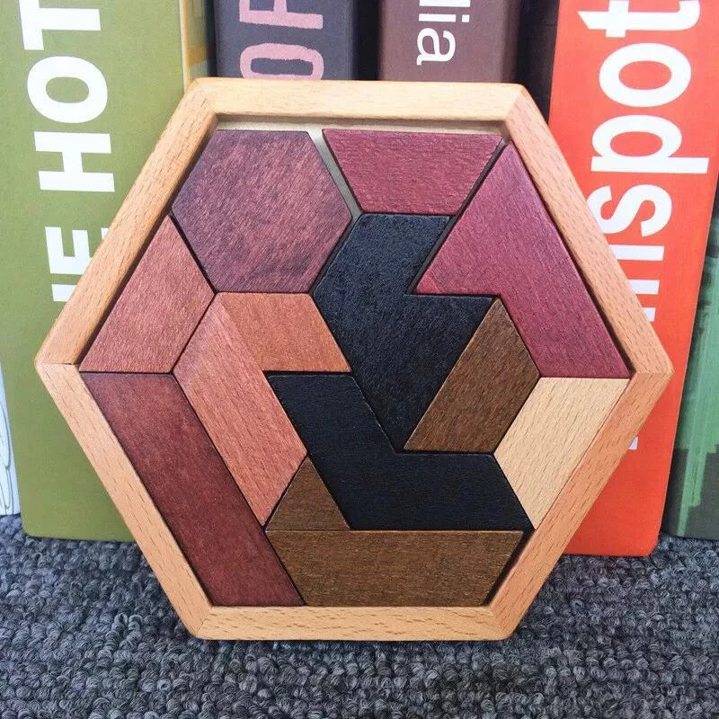 Montessori Wooden Puzzle Geometric Shape Jigsaw Puzzle Board Tangram Brain Teaser Toy Geometry Logic IQ Game for Children