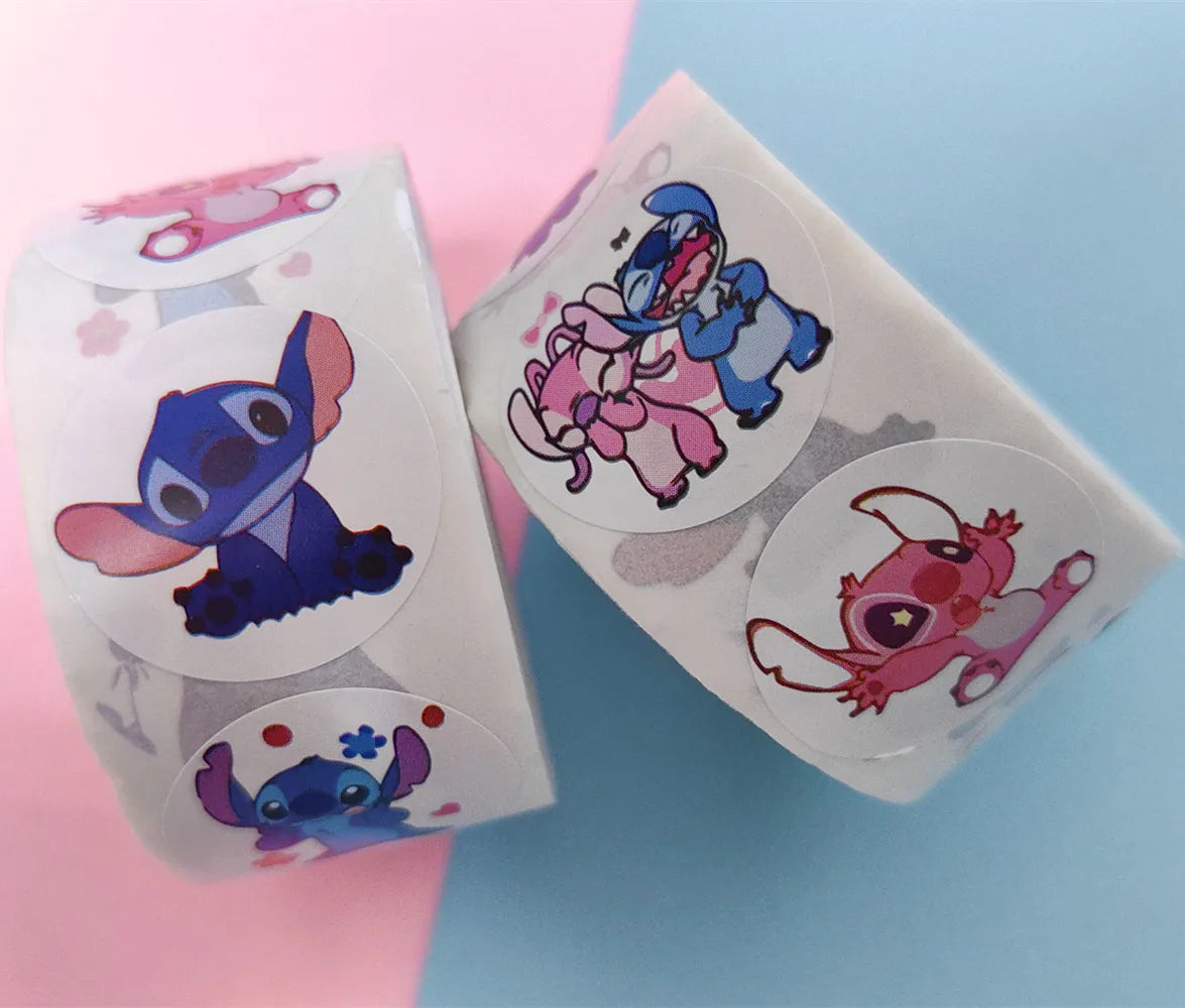 Kawaii 500pcs Disney Stitch Diy Stickers Anime Seal Label Decorative Cartoon kids Party candy Stickers Rolls Stickers Toys