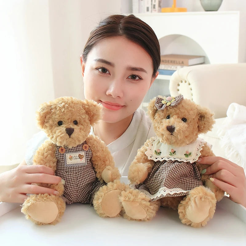 2pcs/lot 26cm Lovely Couple Teddy Bear Peluche Toys Kawaii Dress Bear Dolls Stuffed Soft Toy for Girls Baby Girlfriend Gifts