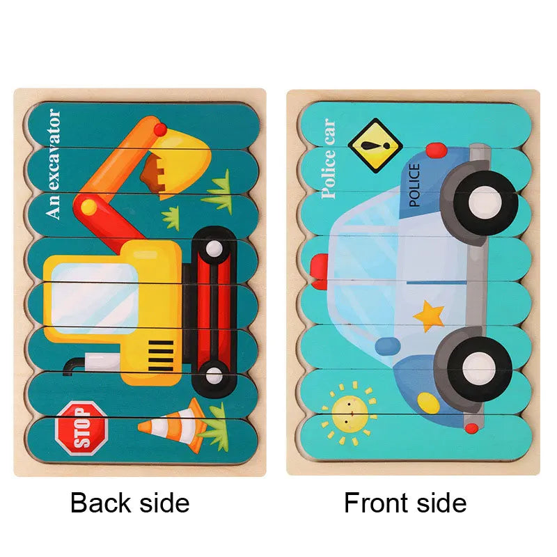 Double Sided Strip 3D Puzzles Baby Toy Wooden Montessori Materials Educational Toys For Children Large Bricks Kids Learning Toys