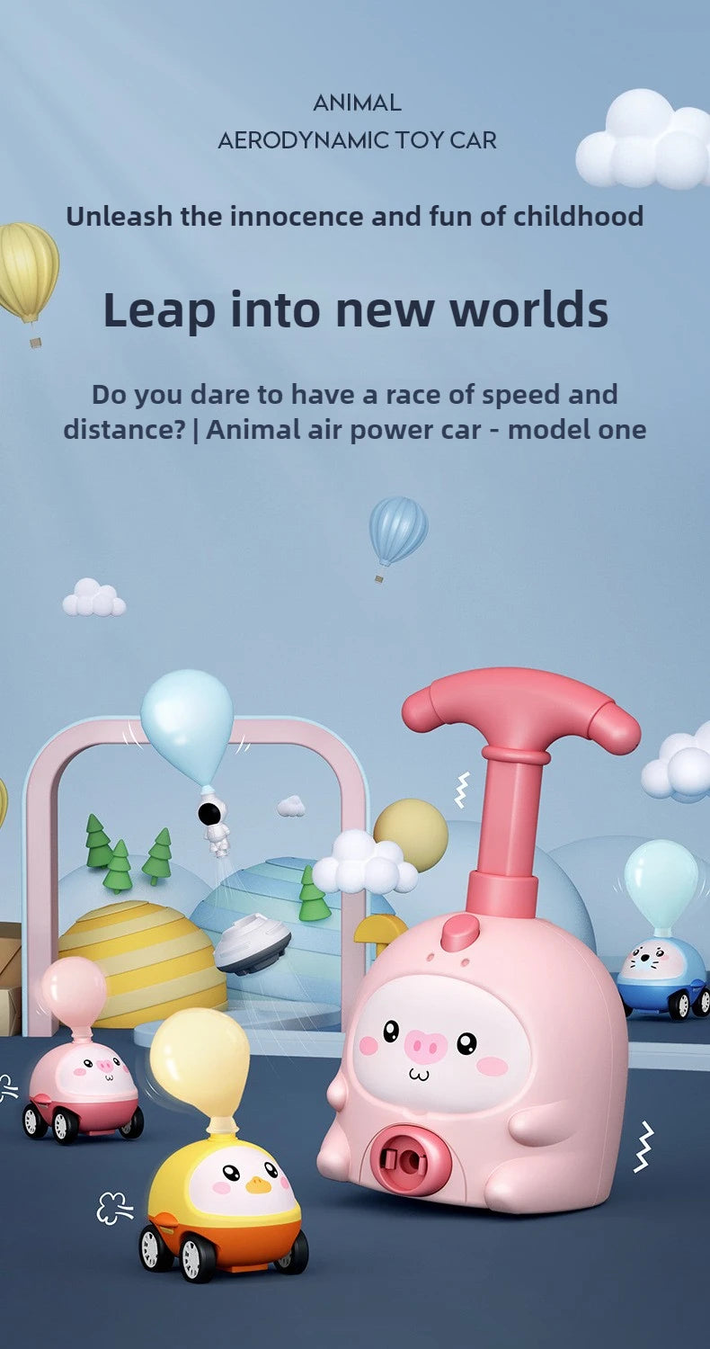 Children Air Power Vehicle Funny Science Experimen Cartoon Animals Aerodynamic Flying Balloon Car Kids Educational Puzzle Toys