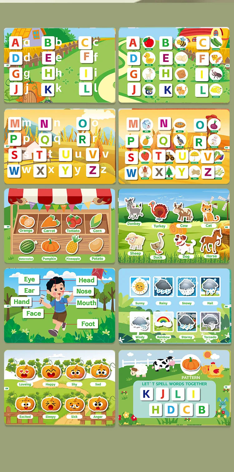 1Set Cartoon Quiet Book Montessori Busy Book with Animal Recognition Puzzle Interactive Game Cards for Preschool DIY Puzzle Book