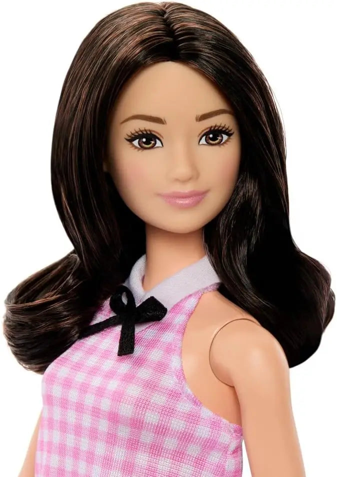 Original Barbie Dolls Fashionistas Black Wavy Hair Pink Gingham Dress Accessories Fashion Gifts Toys for Girls 65th Anniversary