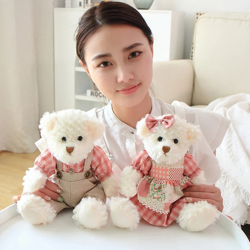 2pcs/lot 26cm Lovely Couple Teddy Bear Peluche Toys Kawaii Dress Bear Dolls Stuffed Soft Toy for Girls Baby Girlfriend Gifts
