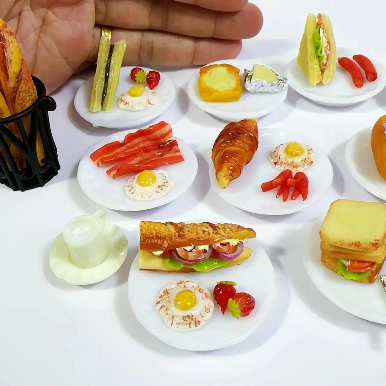 New 1/6 Handmade with clay Miniature Delicious sandwich breakfast set food for Doll House Mini Kitchen Toy Dollhouse Accessories