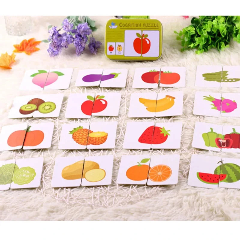 Baby Puzzle Montessori Educational Toys Wood Puzzle Animal Matching Games Iron Box Wooden Puzzles For Children Kids 2 3 4 Years