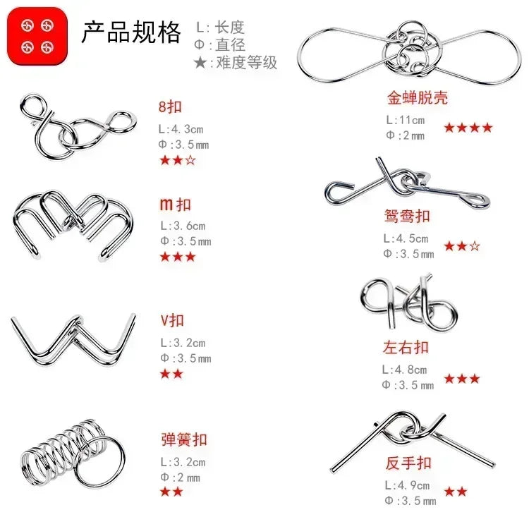 8Pcs/Set Metal Montessori Puzzle Wire Mind Brain Teaser Puzzles Children Adults Interactive Game Reliever Educational Toy
